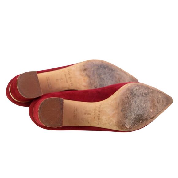 kate spade BURGUNDY REAL LEATHER SUEDE MID HEEL POINTED CLASSIC PUMP SHOES Sz 8M - Picture 9 of 11